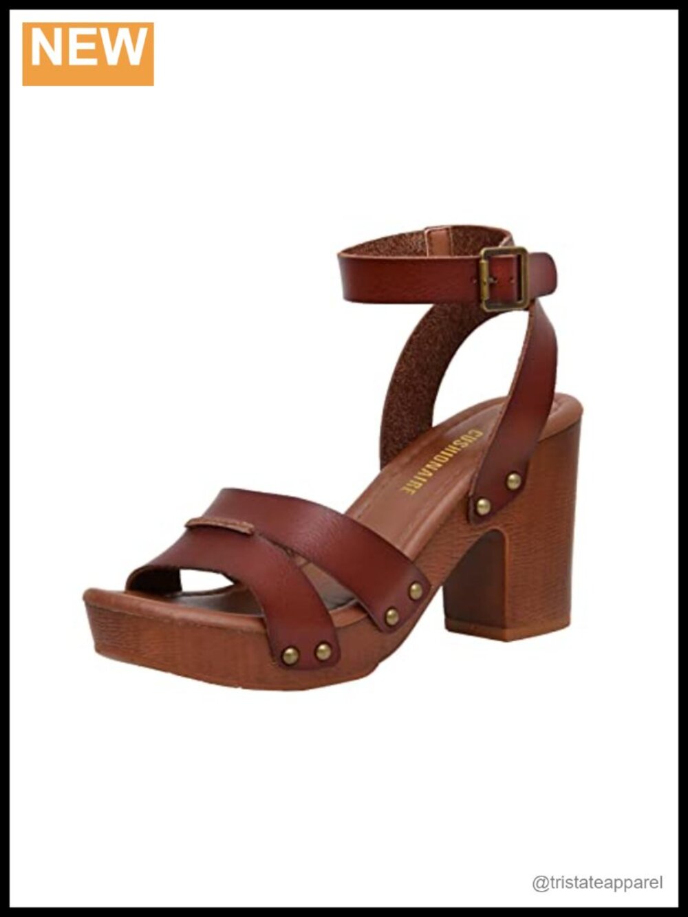 Women's Chunky Faux Wood Block Heel Studded Platform Sandals Memory Foam